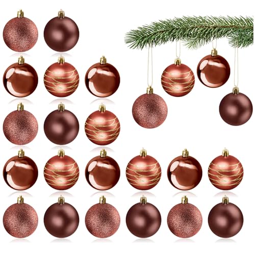 com-four® 24x Christbaumkugel - Weihnachtsbaumkugeln aus Kunststoff für Weihnachten - Baumschmuck für den Christbaum - Christbaumschmuck - Kunststoffkugeln (Bordeaux) von com-four