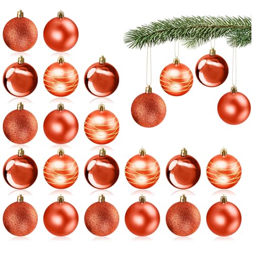 com-four® 24x Christbaumkugel - Weihnachtsbaumkugeln aus Kunststoff für Weihnachten - Baumschmuck für den Christbaum - Christbaumschmuck - Kunststoffkugeln (rot) von com-four