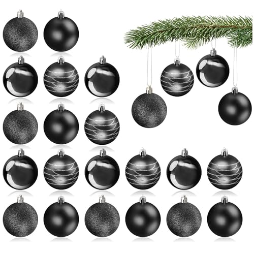com-four® 24x Christbaumkugel - Weihnachtsbaumkugeln aus Kunststoff für Weihnachten - Baumschmuck für den Christbaum - Christbaumschmuck - Kunststoffkugeln (schwarz) von com-four