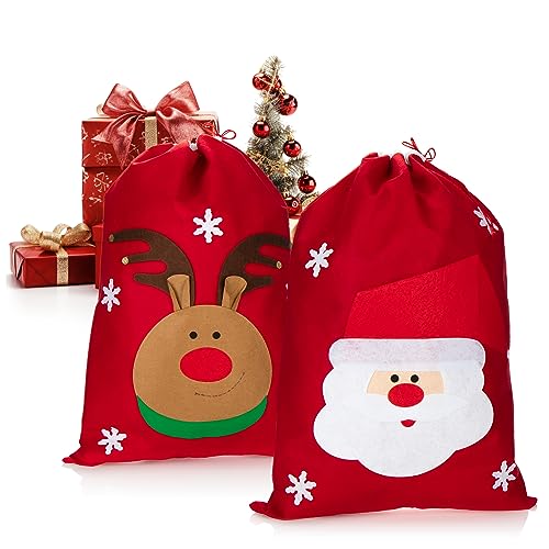 com-four® 2x Geschenksack XL mit weihnachtlichen Motiven - Nikolausbeutel zum Befüllen - Weihnachtssack - Gabenbeutel für Weihnachtsmannkostüm und X-Mas-Dekoration [Auswahl variiert] von com-four