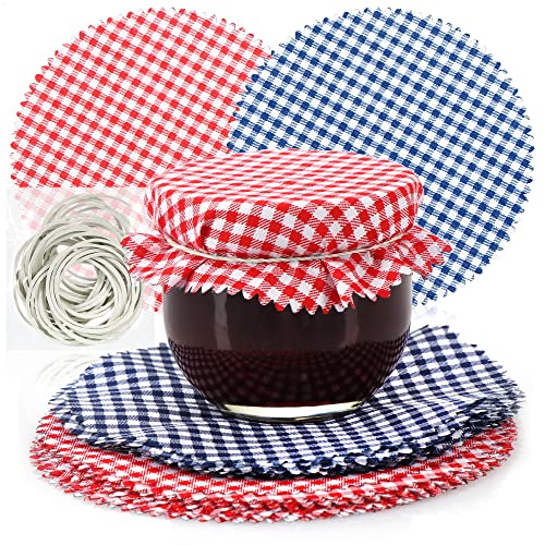 com-four® 30x Schmuckdeckchen für Einmachgläser - Marmeladen-Deckchen mit Gummis - Deko für Einmachgläser - Gläserdeckchen zum Dekorieren von Marmeladengläsern (030 Stück - rot/blau) von com-four