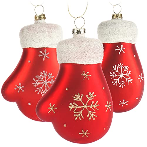 com-four® 3X Premium Christbaumschmuck - Deko-Handschuhe aus Glas - besondere Baumkugeln als Weihnachtsdeko - spezielle Weihnachtsbaumanhänger - Fäustlinge (3 Stück - Handschuh - rot) von com-four