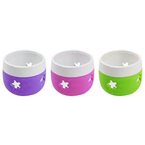com-four® 3X Windlicht aus Keramik- Bunte Teelichthalter für EIN gemütliches Ambiente - Kerzenhalter mit bunten Blumen-Motiven (03 Stück - Keramik) von com-four