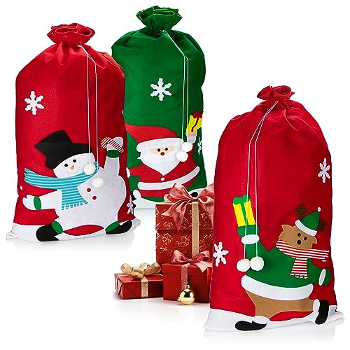 com-four® 3X Geschenksack XXL für Weihnachten - Nikolausbeutel mit weihnachtlichen Motiven zum Befüllen - Weihnachtssack - Gabenbeutel für Weihnachtsmannkostüm und X-Mas-Dekoration von com-four
