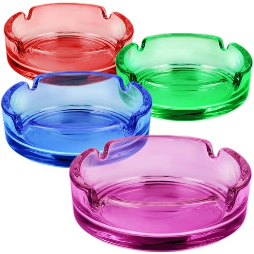 com-four® 4x Aschenbecher aus buntem Glas - farbige Tischaschenbecher für Zigaretten - Abascher für Haushalt und Gastronomie - Rauchwarensammler 5 mm dickes Glas (04 Stück - 4 Farben) von com-four