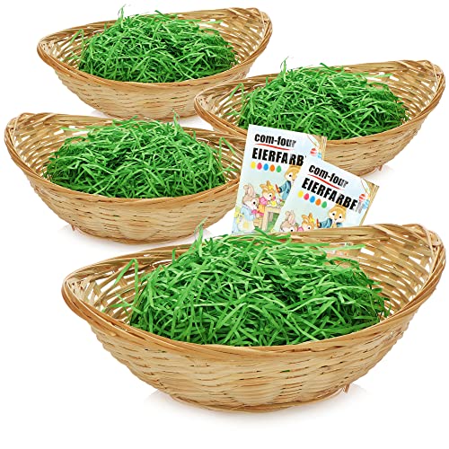 com-four® 4X Osterkörbchen mit 100g Deko Gras und Eierfarben - Bastkorb mit Ostergras und Eierfarben in 5 Farben (Set Natur braun 5) von com-four
