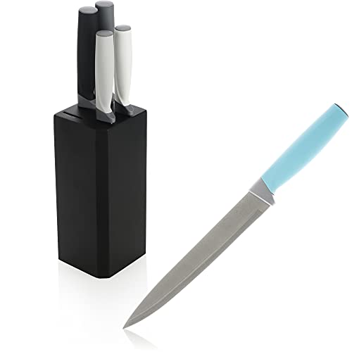 com-four® 5-teiliges Messerset mit Halterung - Messer aus Edelstahl für verschiedene Anwendungen - Scharfe Küchenmesser im Messerblock (Set8-5-teilig - Messerholzblock) von com-four