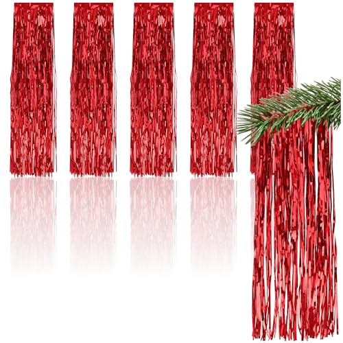 com-four® 5X Lametta für Weihnachten - Lametta Girlande in rot - Weihnachtsschmuck für den Christbaum - 50 cm (rot - 05 Stück) von com-four