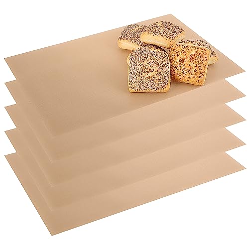 com-four® 5x Dauerbackfolie aus Teflon - wiederverwendbares Backpapier - backofengeeignet bis 260 °C - zuschneidbare Antihaft-Backofenfolie - spülmaschinengeeignet (5 Stück - Beige 46x32 cm) von com-four