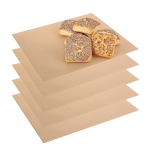 com-four® 5x Dauerbackfolie aus Teflon - wiederverwendbares Backpapier - backofengeeignet bis 260 °C - zuschneidbare Antihaft-Backofenfolie - spülmaschinengeeignet (5 Stück - Beige 40x32 cm) von com-four