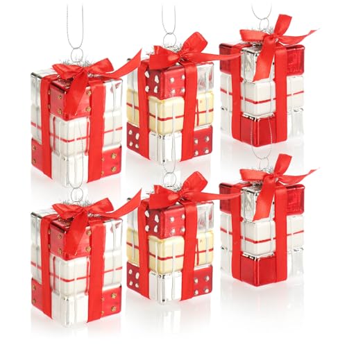 com-four® 6X Christbaumanhänger Geschenk - Weihnachtskugel Geschenkbox - Christbaumschmuck in Geschenk-Form für die Weihnachtsbaum-Dekoration - bruchfester Baumschmuck von com-four