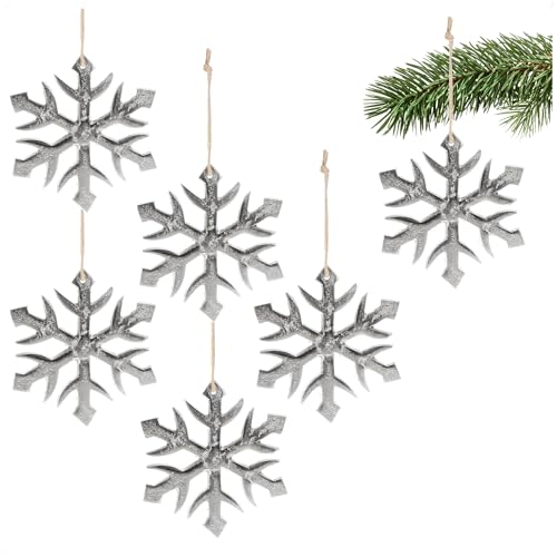 com-four® 6X Hängedeko Schneeflocke - Dekofigur aus vernickeltem Aluminium - weihnachtliches und Elegantes Wohnaccessoire - Dekoration für die Winterzeit von com-four