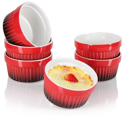 com-four® 6x Ragout Fin Schale - Ofenfeste Förmchen in rot - Creme Brulee Schälchen - Dessertschale mit je 185 ml von com-four