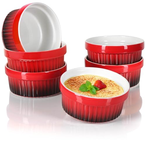 com-four® 6x Ragout Fin Schale - Ofenfeste Förmchen in rot - Creme Brulee Schälchen - Dessertschale mit je 250 ml - spülmaschinengeeignet von com-four