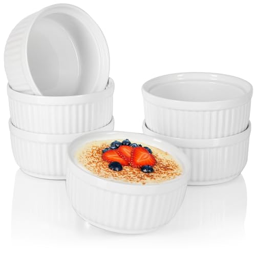 com-four® 6x Souffléfförmchen Ø 11 cm - je 270 ml - Ragout Fin Schalen aus Keramik - ofenfeste Auflaufformen - spülmaschinengeeignete Dessert-Schälchen - Keramikgefäße von com-four