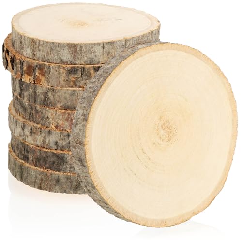 com-four® 8X Holzscheibe mit Rinde - Glasuntersetzer zum Schutz der Möbel - Holzscheiben zum Basteln und Dekorieren - Rundlinge Ø ca. 8-10 cm - Baumscheibe von com-four