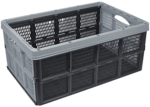 com-four® Klappbox 32l - Transportbox mit Griffen - Stabile Aufbewahrungsbox - Einkaufskorb zusammenklappbar (50.5x33x22cm - 01 Stück - grau) von com-four