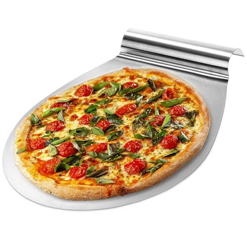 com-four® Pizzaschieber aus rostfreiem Edelstahl - Tortenhebe-Blech mit Griffmulde - Kuchen- und Pizzaheber - Pizzaschaufel bis zu Ø 26 cm (silberfarben - rund) von com-four