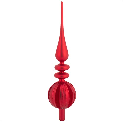 com-four® XL Weihnachtsbaumspitze glänzend - Christbaumspitze aus echtem Glas für Weihnachten - Tannenbaumspitze für den Christbaum (39cm - Merry Red) von com-four