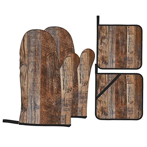 COMAAM Braun Holz Küche Backen Vier Stück Set Topflappen Ofen Handschuhe Für Grill Kochen Und Backen von COMAAM