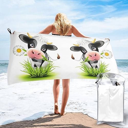 COMAAM Badetuch mit niedlicher Kuh, schnelltrocknend, horizontaler Stil, zum Schwimmen, Camping, übergroßes Badetuch von COMAAM