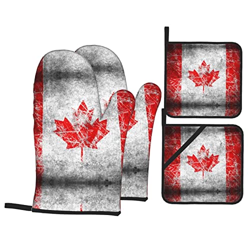 Kanada Flagge Küche Backen vierteiliges Set Topflappen Grillhandschuhe zum Kochen, Backen und Grillen von COMAAM