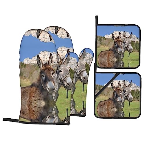 Lustige Esel Küche Backen 4-teiliges Set Topflappen Ofenhandschuhe zum Grillen Kochen und Backen von COMAAM