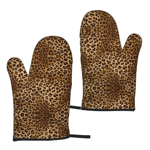 Süße Leoparden-Isolationshandschuhe (2-teiliges Set) Mikrowellen-Ofenhandschuhe zum Grillen, Kochen und Backen von COMAAM