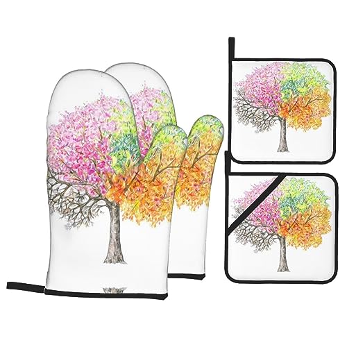 Vier Jahreszeiten Frühlingsbaum Küche Backen vier Teile Satz potholder Ofenhandschuhe zum Grillen Kochen und Backen Vier Jahreszeiten Frühlingsbaum Küche Backen vier Teile Satz potholder Ofenhandschuhe zum Grillen Kochen und Backen von COMAAM