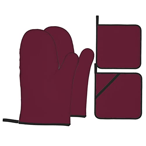 Weinrot Küche Backen Vier Stück Set Topflappen Ofenhandschuhe Für Grillen Kochen Und Backen von COMAAM
