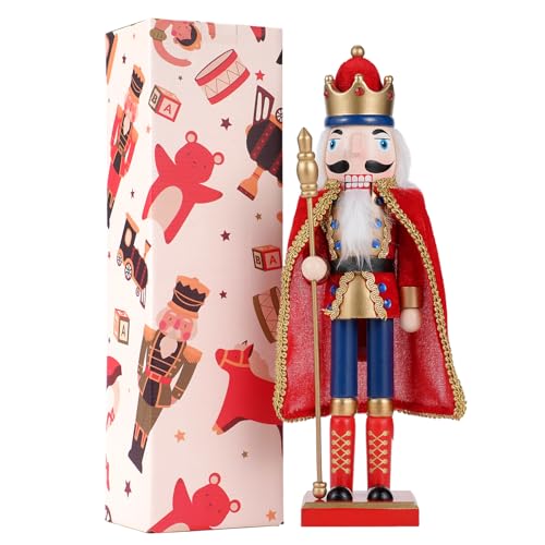 COMBIUBIU 38 cm Nussknacker Figuren Holz Nussknacker Soldaten,Traditionelle Weihnachten Nussknacker Figuren Deko aus Kiefernholz für Zuhause Weihnachtsdekoration Weihnachtsschmuck, (Rot) von COMBIUBIU