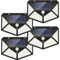 4er-Set 100 LED-Solaraußenleuchten mit Bewegungsmelder, 3 Leuchtvarianten, IP65 wasserdicht, Wandlampen für Garten, Terrasse, Hof, von COMELY
