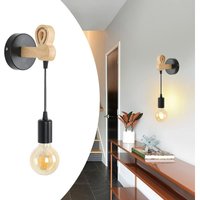 Industrielle Innenwandlampe aus schwarzem Holz und Metall, E27-Fassung, für Schlafzimmer, Wohnzimmer, Küche, Flur (Glühbirne nicht inklusive) - Comely von COMELY