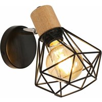 Komisch Vintage Industrial Wall Light, Holzholzlampe in Holz, E27 Metall und Eisenkäfiglampe für Schlafzimmer, Korridorraum [Energieklasse e] von COMELY
