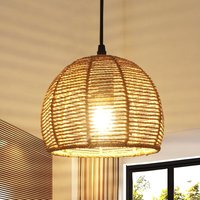Comely - Retro-Kronleuchter aus natürlichem Rattan, handgewebt, runder Lampenschirm aus Holz, höhenverstellbar, Pendelleuchte, E27, für Wohnzimmer, von COMELY