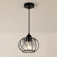 Moderne Kristall Pendelleuchte, Runder Metallanhänger, Höhenverstellbar, Lampenschirm für Wohnzimmer, Esszimmer, Küche, Schlafzimmer, Flur - Schwarz von COMELY