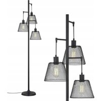 Moderne Schwarze Stehleuchte, E27 Fassung, H170cm, 3 Lampenschirme im Gittermuster (Ohne Lichtquelle) - Comely von COMELY