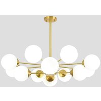 Moderner goldener Kronleuchter, E27-Lampenfassung mit weißem Milchglasschirm, Hängelampe, Wohnzimmer, Restaurant, Schlafzimmer, 8+4 Lichter, goldene Moderner goldener Kronleuchter, E27-Lampenfassung mit weißem Milchglasschirm, Hängelampe, Wohnzimmer, Restaurant, Schlafzimmer, 8+4 Lichter, goldene von COMELY