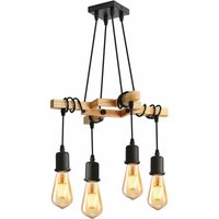Vintage-Pendelleuchten, industrielle Deckenleuchte aus Holz und schwarzem Metall, 4 E27-Leuchtmittel nicht enthalten, max. 60 w, für Wohnzimmer oder Vintage-Pendelleuchten, industrielle Deckenleuchte aus Holz und schwarzem Metall, 4 E27-Leuchtmittel nicht enthalten, max. 60 w, für Wohnzimmer oder von COMELY