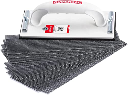 COMENSAL® Handschleifer set 230 x 80 mm - Rigips-Set - Profi Handschleifer - Rigipswerkzeug - mit Metallklemmgriff und Schleifgitterleinen - Made in EU von COMENSAL
