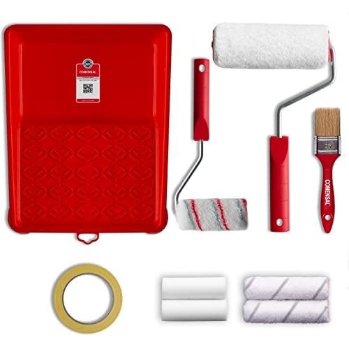 COMENSAL® Malerset 13-teilig XL - Farbroller - Farbwanne - Renovierungs-Set - Walzenpinsel - Malerabdeckfolie - Malerbedarf - Abdeckband - Universal - Made in EU von COMENSAL