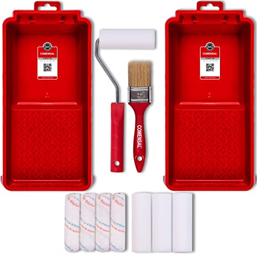 COMENSAL® Malerset 8-teilig - Farbroller - Farbwanne - Renovierungs-Set - Pinsel - Schaumstoff - Farbrolle - Malerbedarf - Made in EU von COMENSAL