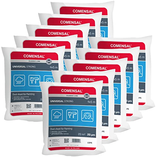 COMENSAL® Set 10 teilig Malerabdeckfolie 20 µm - Staubschutzfolie - Abdeckplane für Malerarbeiten - Extrem Reißfest - Made in EU - 4x5m von COMENSAL
