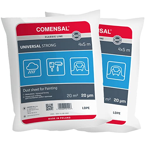 COMENSAL® Set 2 teilig Malerabdeckfolie 20 µm - Staubschutzfolie - Abdeckplane für Malerarbeiten - Extrem Reißfest - Made in EU - 4x5m von COMENSAL
