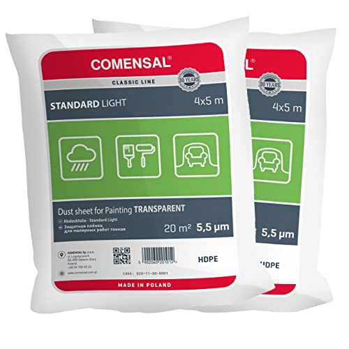 COMENSAL® Set 2 teilig Malerabdeckfolie 5,5 µm - Staubschutzfolie - Abdeckplane für Malerarbeiten - Lackierfolie - Made in EU - 4x5m von COMENSAL