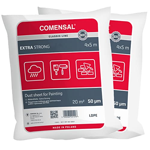 COMENSAL® Set 2 teilig Malerabdeckfolie Extra Strong 50 µm - Staubschutzfolie - Abdeckplane für Malerarbeiten - Extra Stark - Extrem Reißfest - Made in EU - 4x5m von COMENSAL