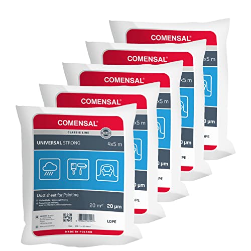 COMENSAL® Set 5 teilig Malerabdeckfolie 20 µm - Staubschutzfolie - Abdeckplane für Malerarbeiten - Extrem Reißfest - Made in EU - 4x5m von COMENSAL