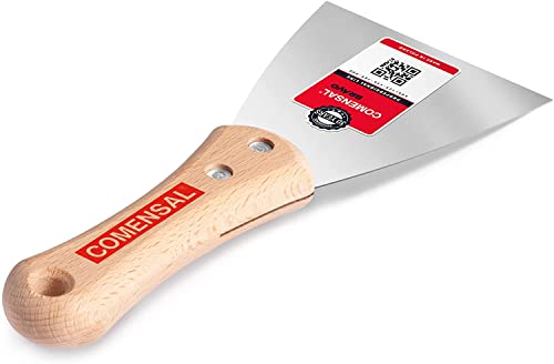 COMENSAL® Spachtel mit Holzgriff 100 mm - Trockenbau Spachtel - Ergonomisch Geformter - Füllen von Hohlräumen - Edelstahl - Made in EU von COMENSAL