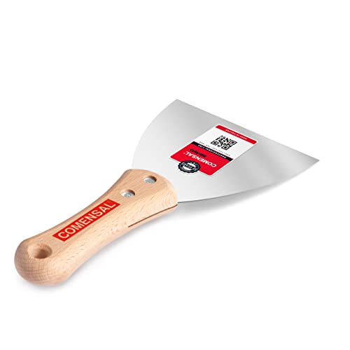 COMENSAL® Spachtel mit Holzgriff 120 mm - Trockenbau Spachtel - Ergonomisch Geformter - Füllen von Hohlräumen - Edelstahl - Made in EU von COMENSAL