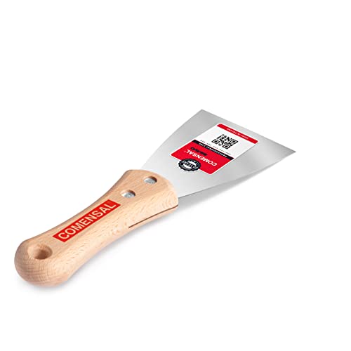 COMENSAL® Spachtel mit Holzgriff 80 mm - Trockenbau Spachtel - Ergonomisch Geformter - Füllen von Hohlräumen - Edelstahl - Made in EU von COMENSAL